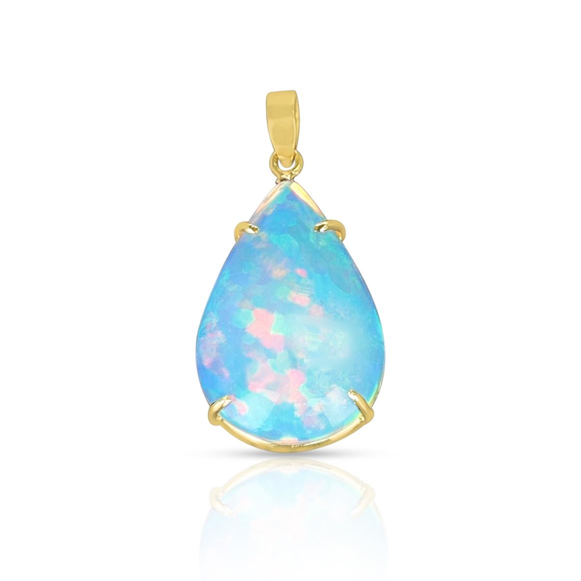 Women's or Men's 8.34 Ct. Pear Shape Opal Pendant, 18K Yellow Gold