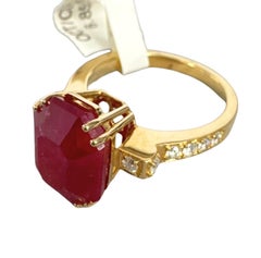 8.34 ctw Victorian Style Diamond & Emerald-Cut Ruby Ring 18K Yellow Gold