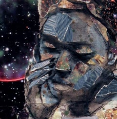 Celestial Night, dark colors, astronomy, black female nude, stars, maps, collage