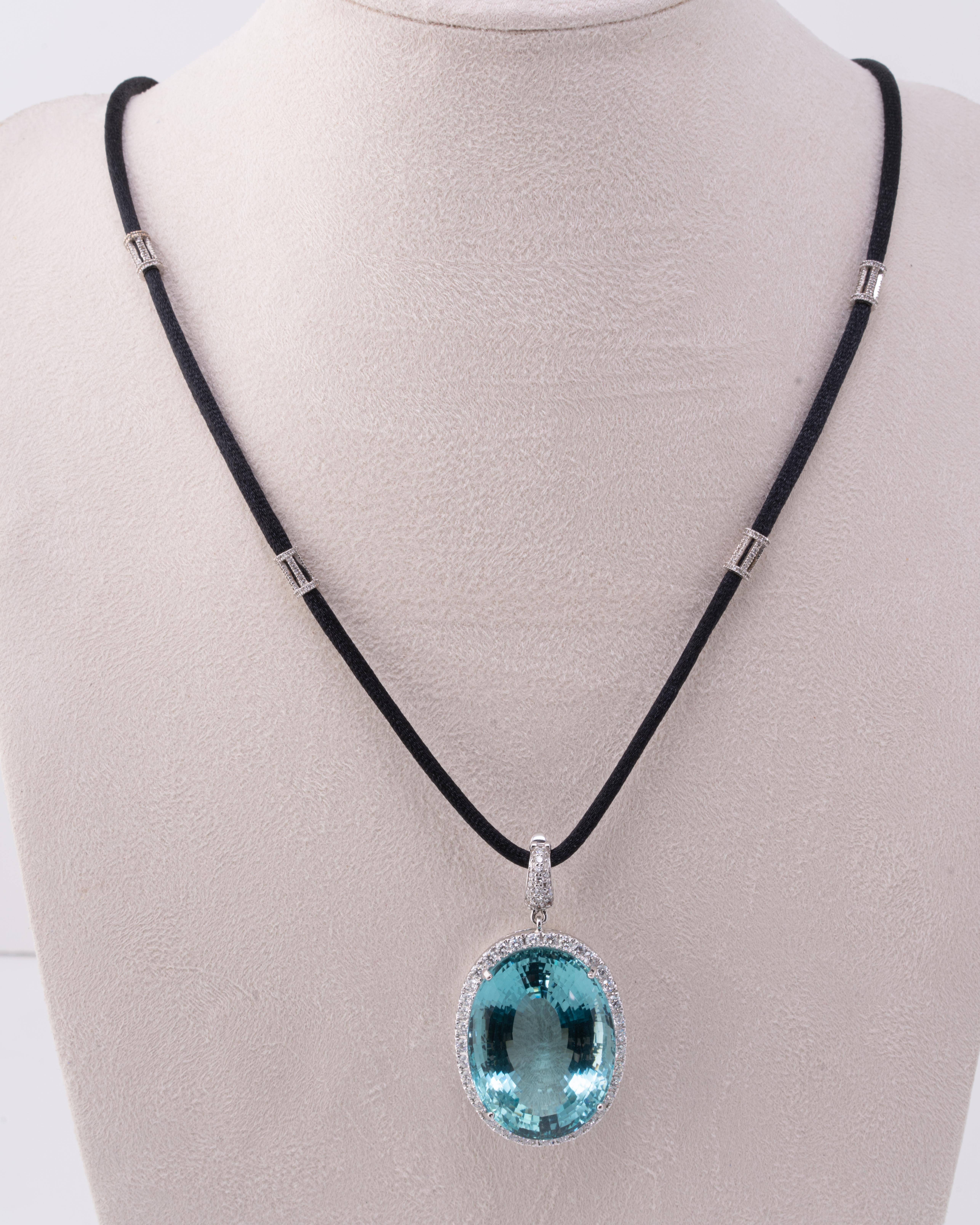 Art Deco 83.46 Carat Aquamarine and Diamond Pendant Necklace For Sale