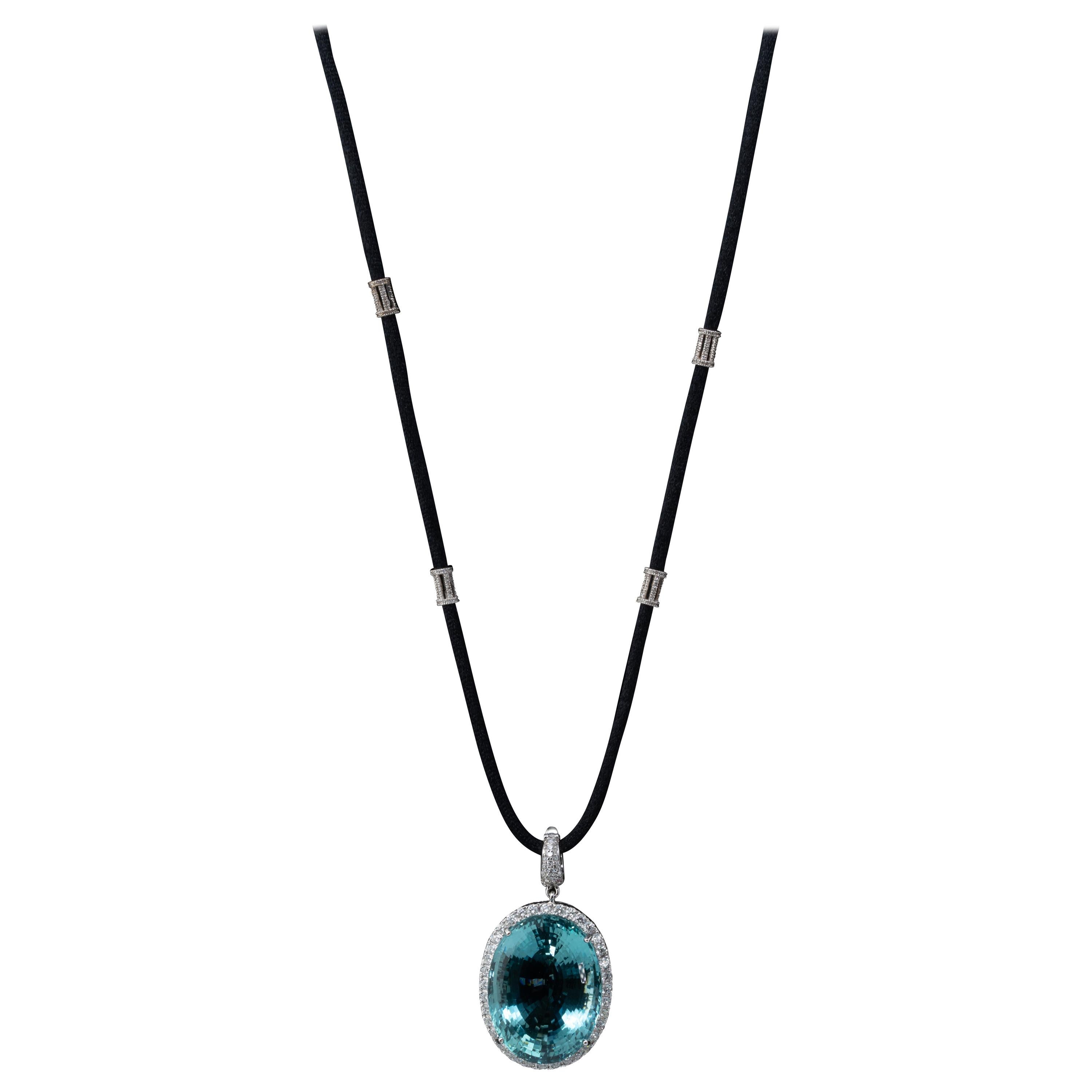 83.46 Carat Aquamarine and Diamond Pendant Necklace For Sale