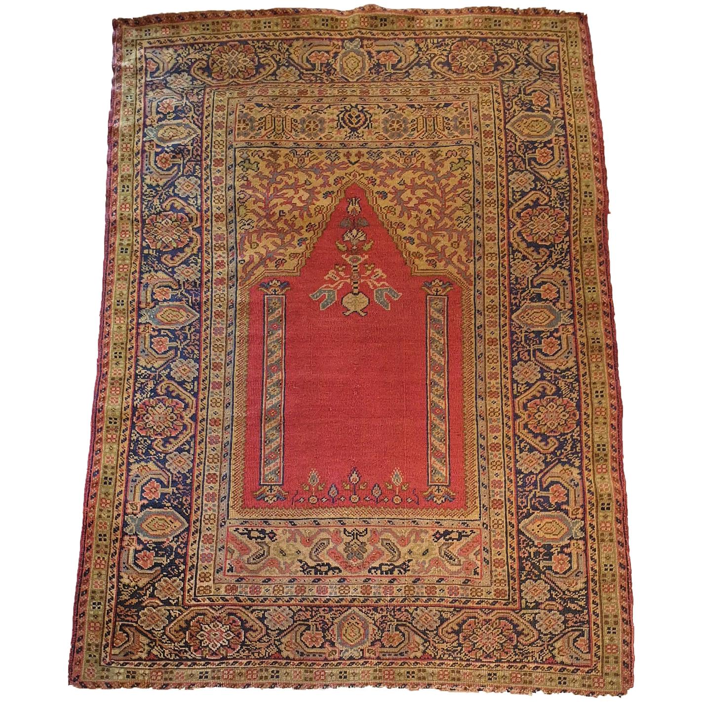 Wonderful Fine Vintage Turkish Panderma Prayer Rug For Sale at 1stDibs