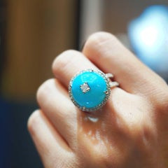 8.35 Carat Arizona Natural Turquoise Crowned with White Diamond ''Special'' Ring