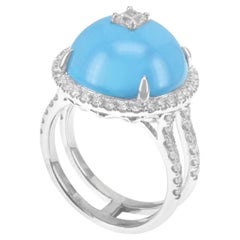 8.35 Carat Arizona Natural Turquoise Crowned with White Diamond ''Special'' Ring