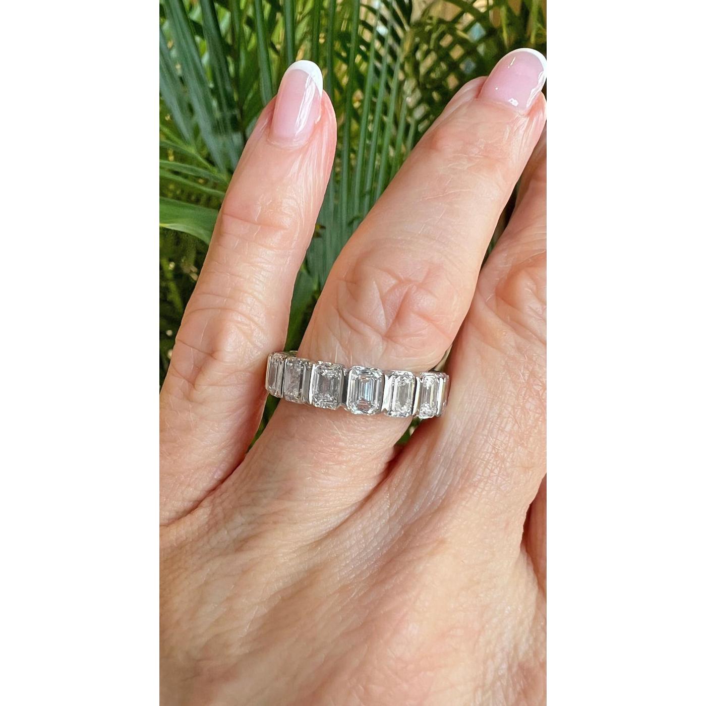 Women's or Men's 8.35 Carat Emerald-Cut Diamond Eternity Band For Sale