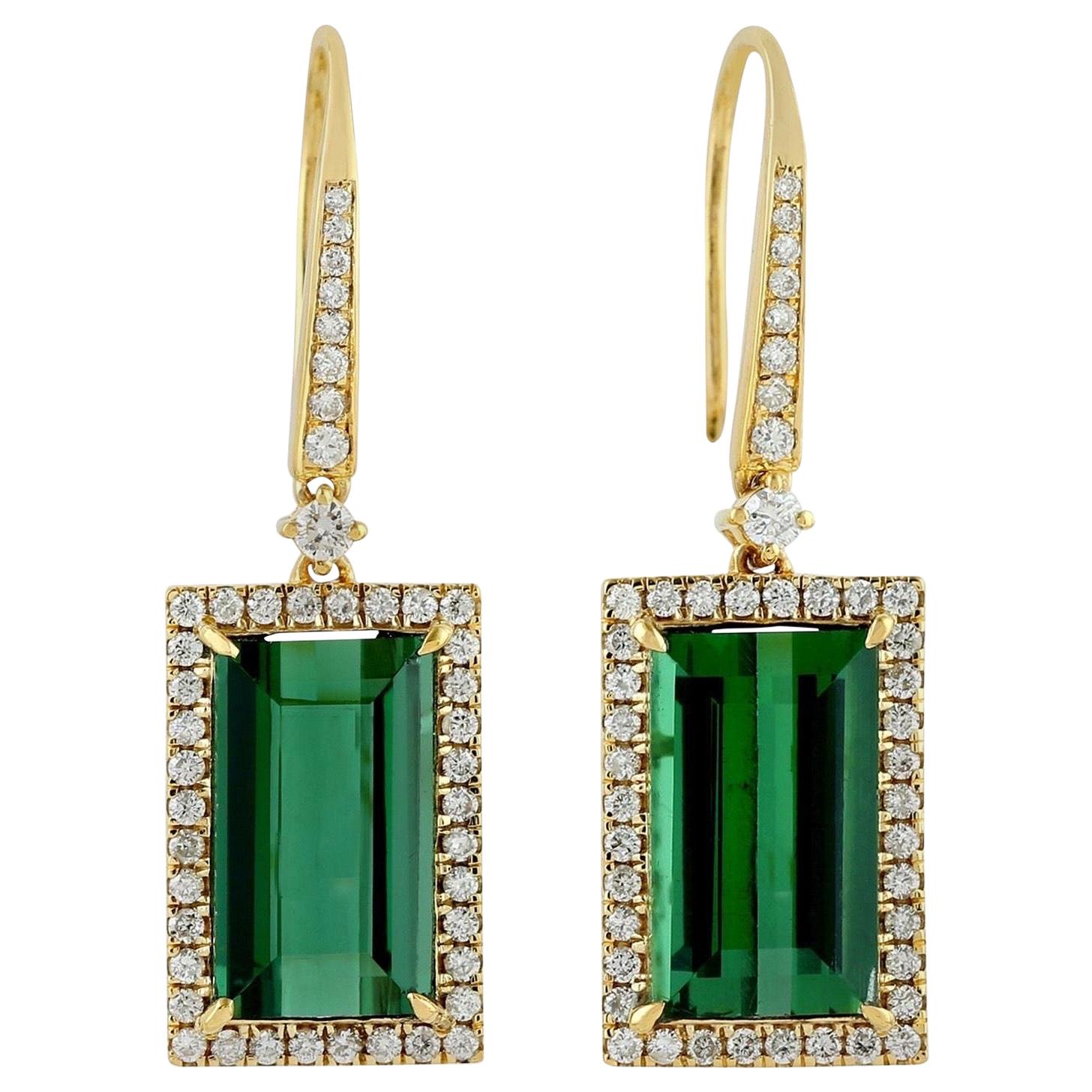 8.35 Carat Green Tourmaline Diamond 18 Karat Gold Earrings