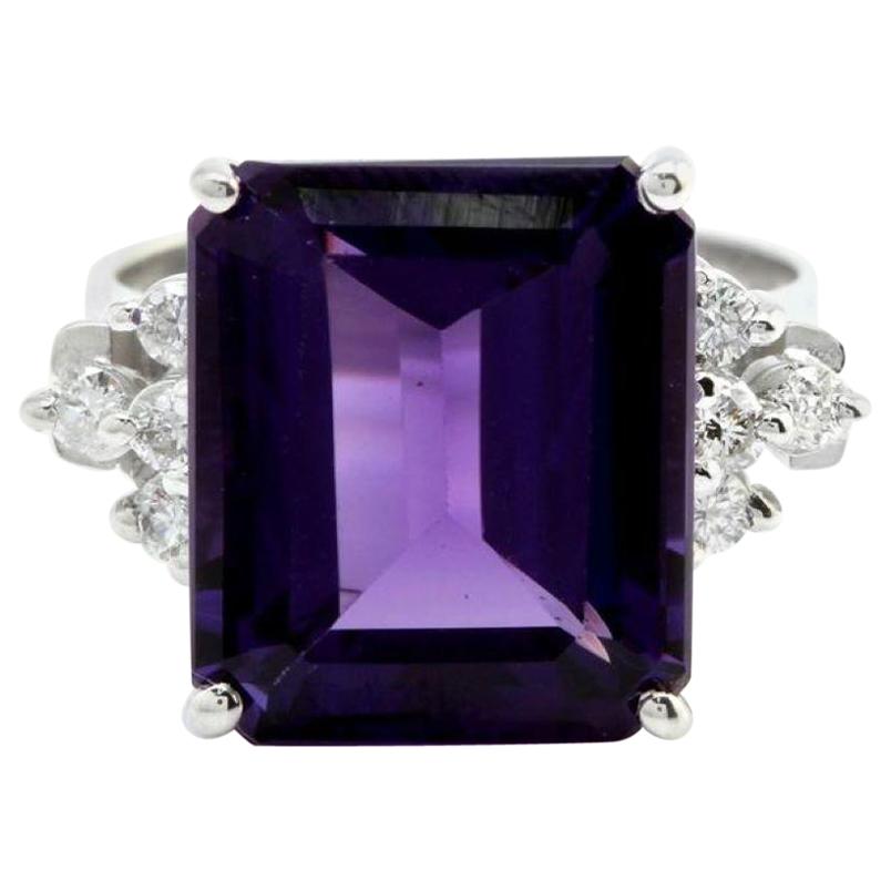 8.35 Carat Natural Amethyst and Diamond 14 Karat Solid White Gold Ring For Sale