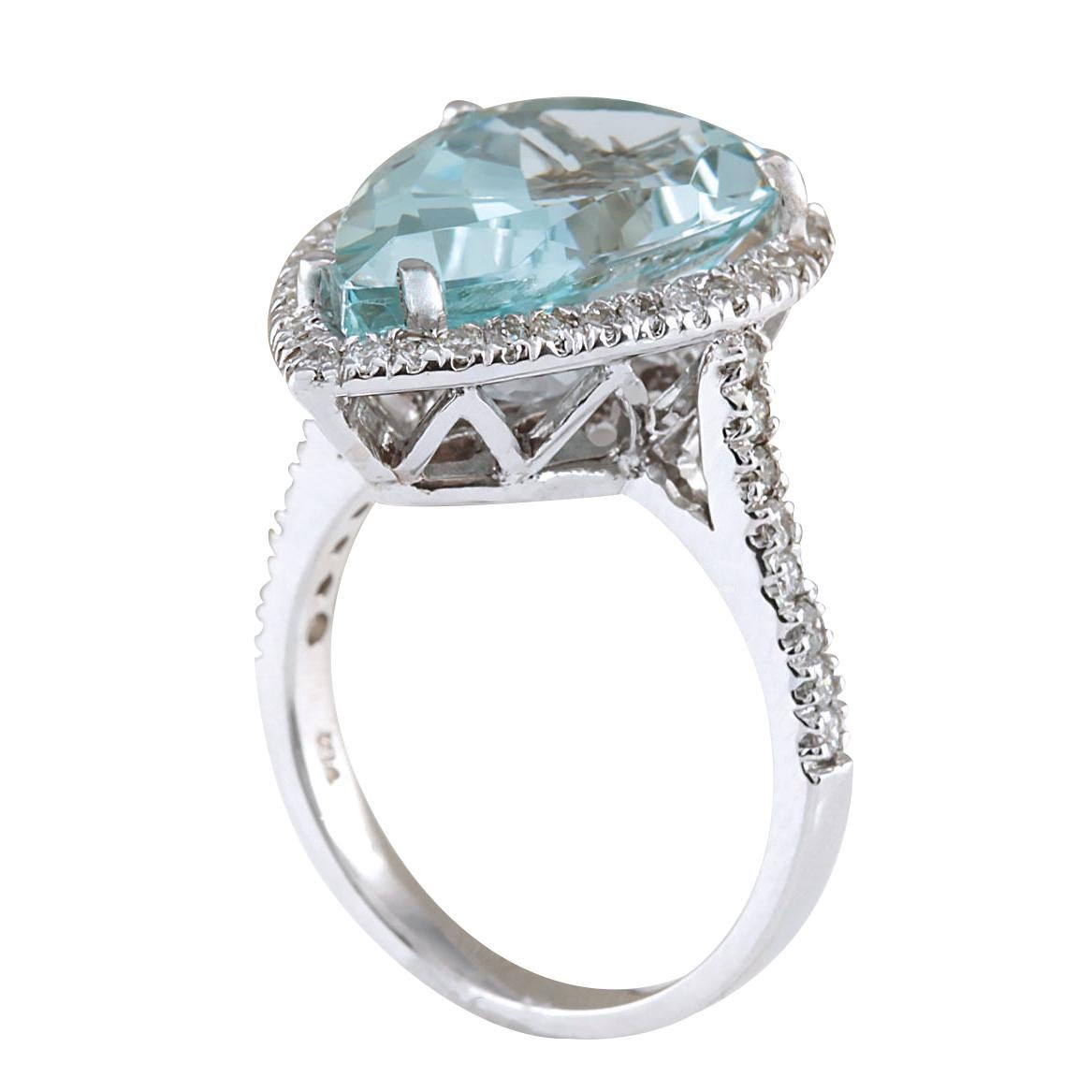 Pear Cut Natural Aquamarine Diamond  Ring In 14 Karat White Gold  For Sale