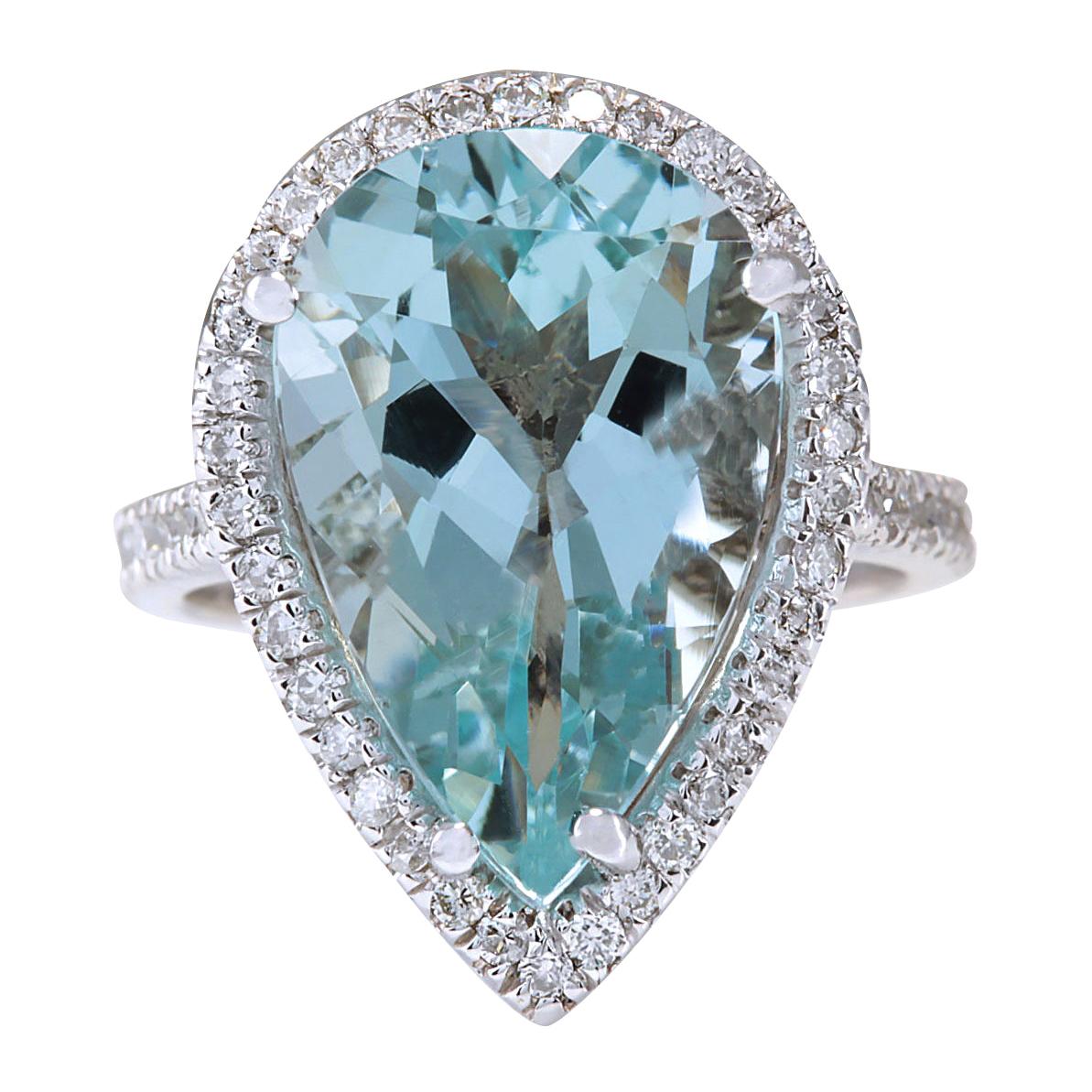 Natural Aquamarine Diamond  Ring In 14 Karat White Gold  For Sale