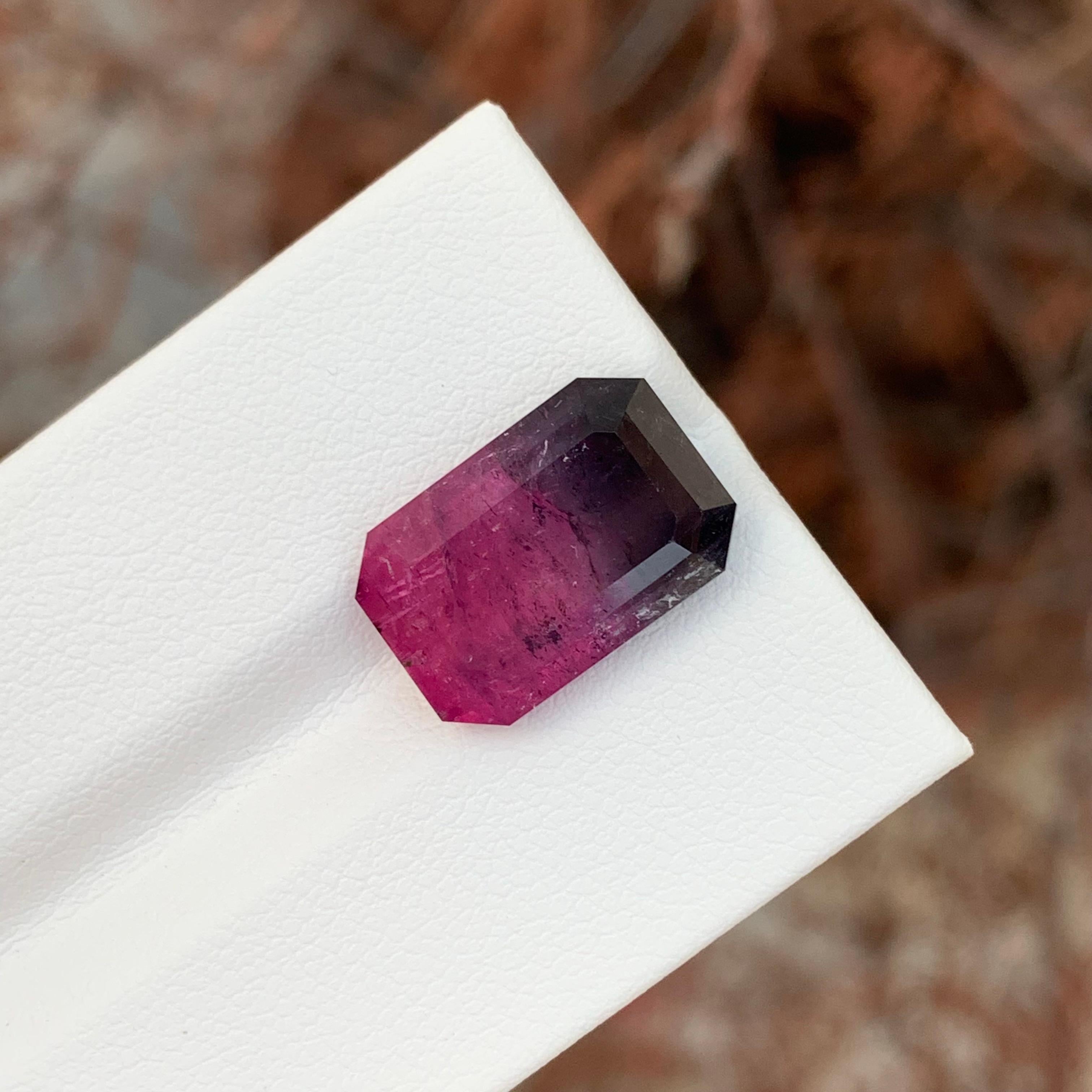 Arts and Crafts 8.35 Carat Natural Loose Bi Colour Tourmaline Emerald Shape Gemstone For Sale