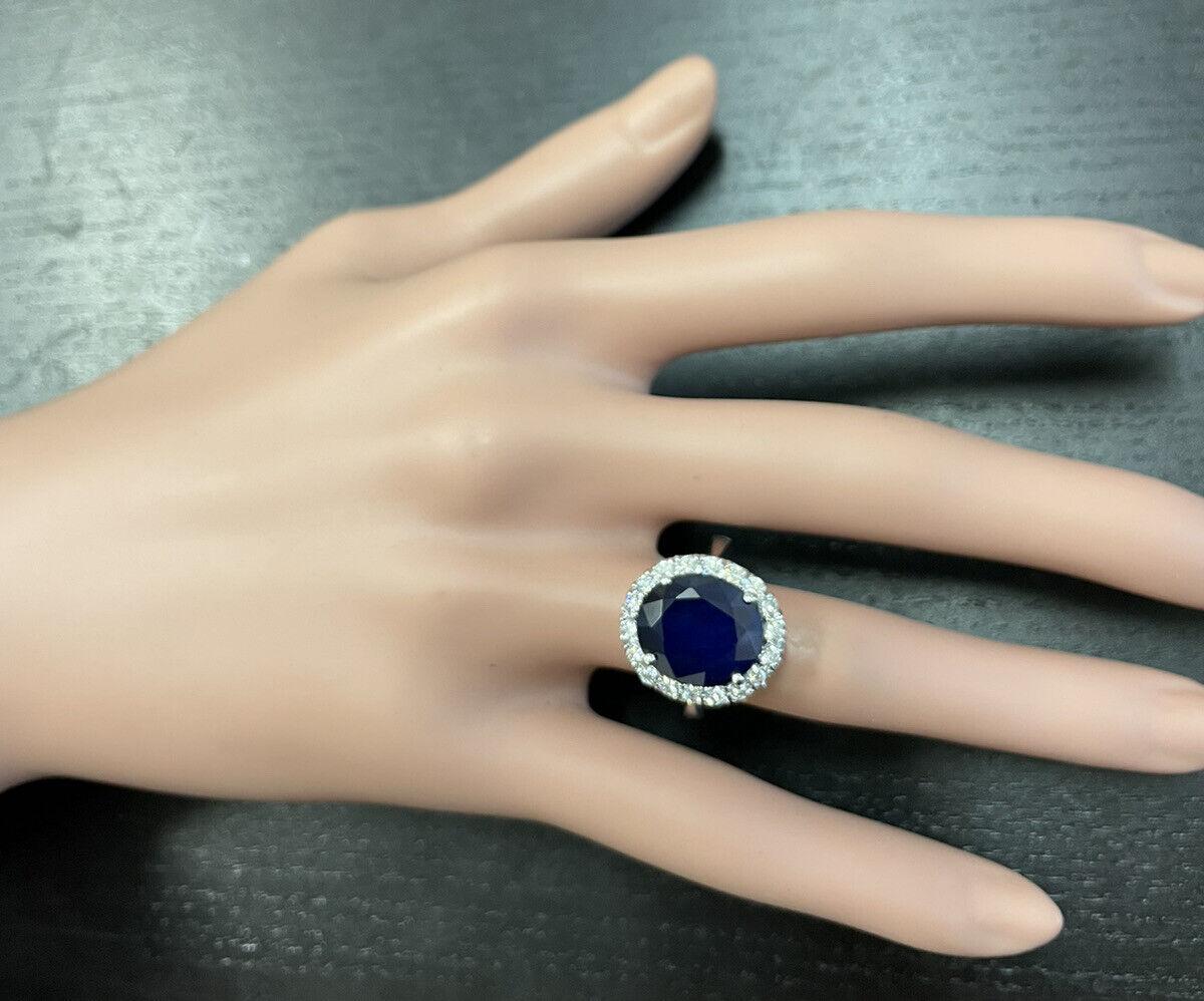 8.35 Carat Natural Sapphire and Diamond 14 Karat Solid White Gold Ring For Sale 1