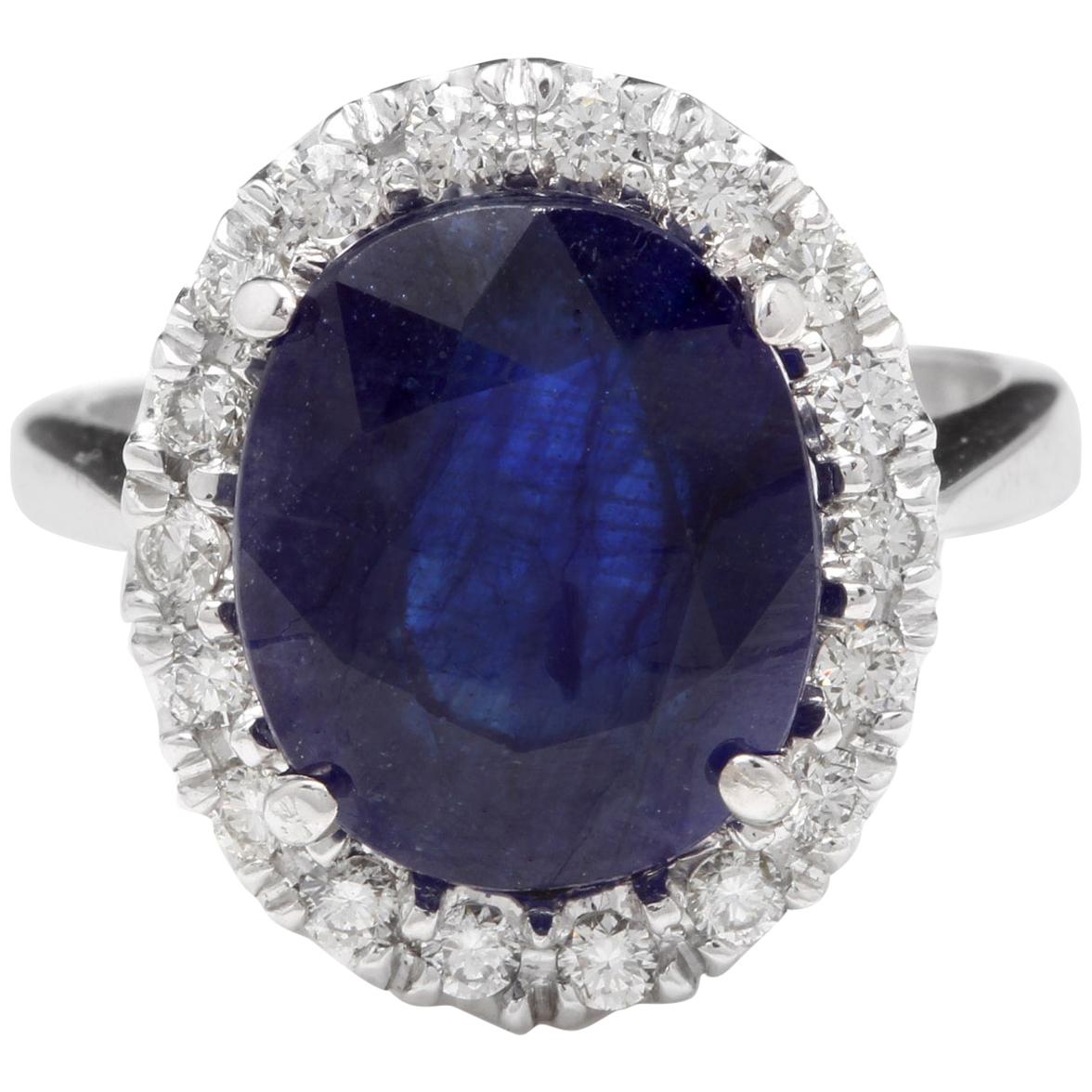 8.35 Carat Natural Sapphire and Diamond 14 Karat Solid White Gold Ring For Sale
