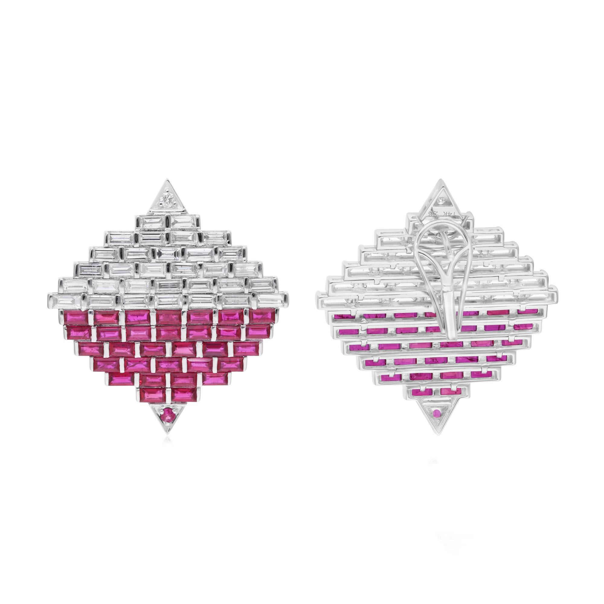 Cast from 14-karat gold, these exquisite earrings are handset with 8.35 carat natural ruby and 8.35 carats of sparkling diamonds.

FOLLOW SPECTRUM JEWELS storefront to view the latest collection & exclusive pieces. Spectrum Jewels is proudly rated