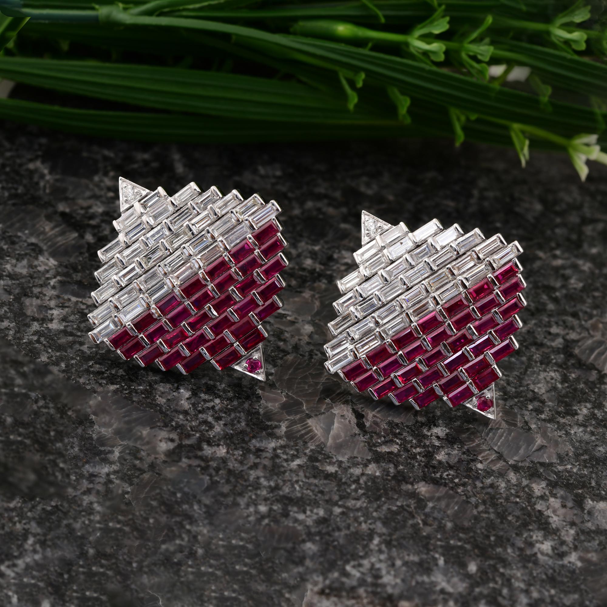 Modern 8.35 Carat Ruby Gemstone Earrings 6.47 Carat SI/H Diamond 14 Karat White Gold For Sale