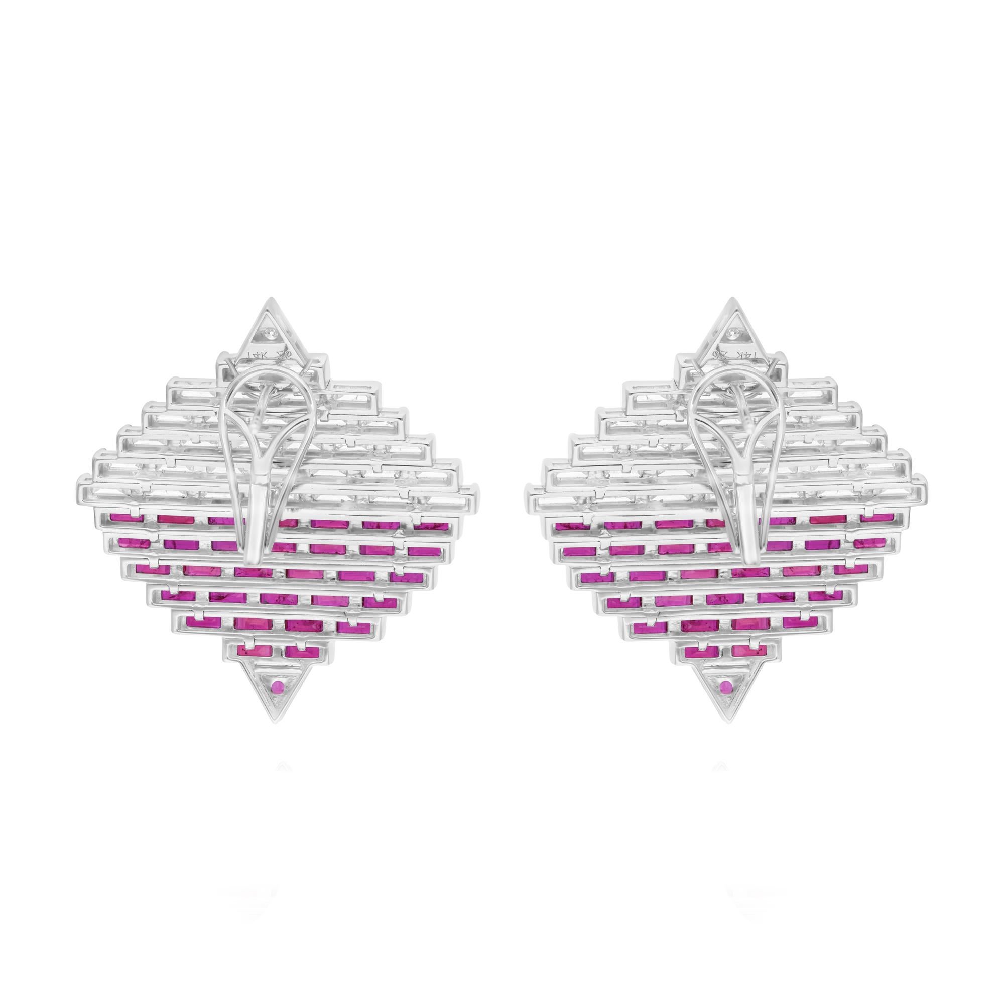 8.35 Carat Ruby Gemstone Earrings 6.47 Carat SI/H Diamond 14 Karat White Gold In New Condition For Sale In Diera, Dubai