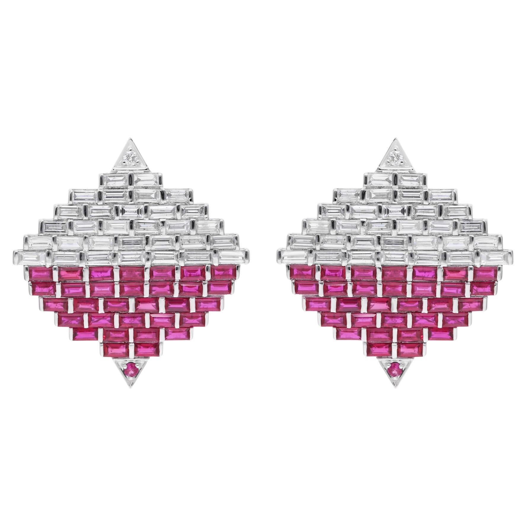 8.35 Carat Ruby Gemstone Earrings 6.47 Carat SI/H Diamond 14 Karat White Gold