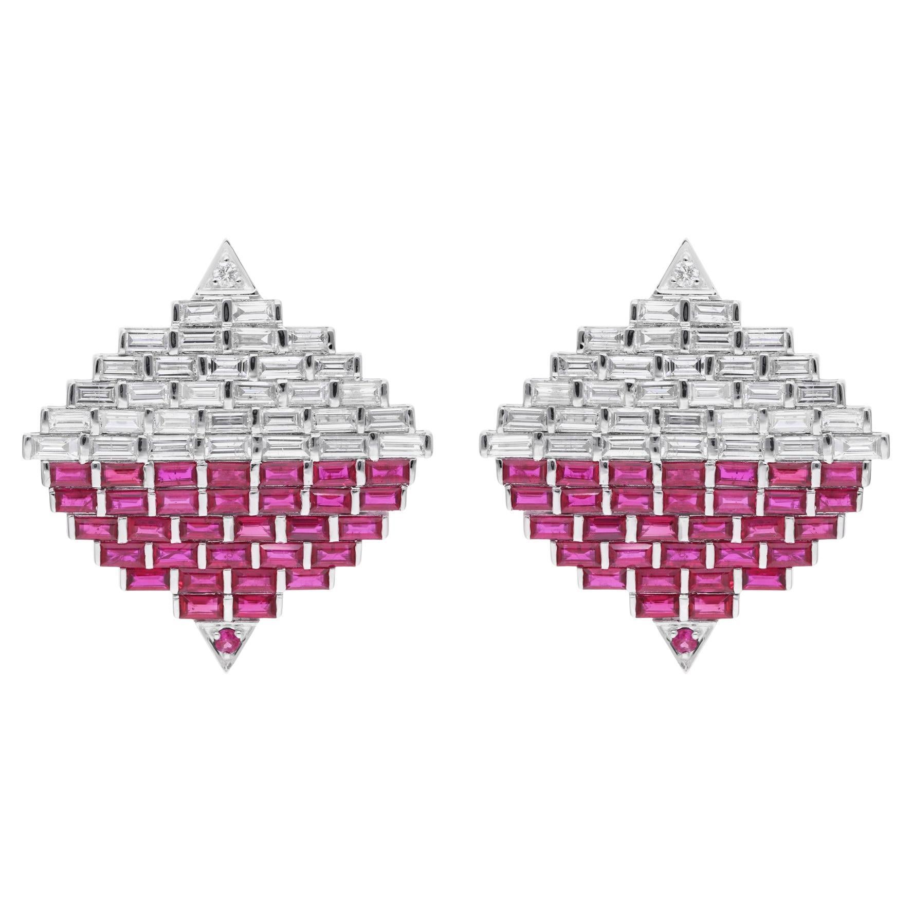 8,35 Karat Rubin-Edelstein-Ohrringe 6,47 Karat SI/H Diamant 14 Karat Weißgold im Angebot