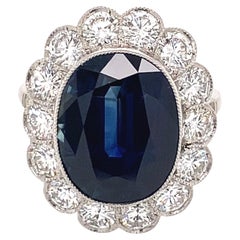 8.35 Carat Sapphire and Diamond Platinum Cocktail Ring Estate Fine Jewelry
