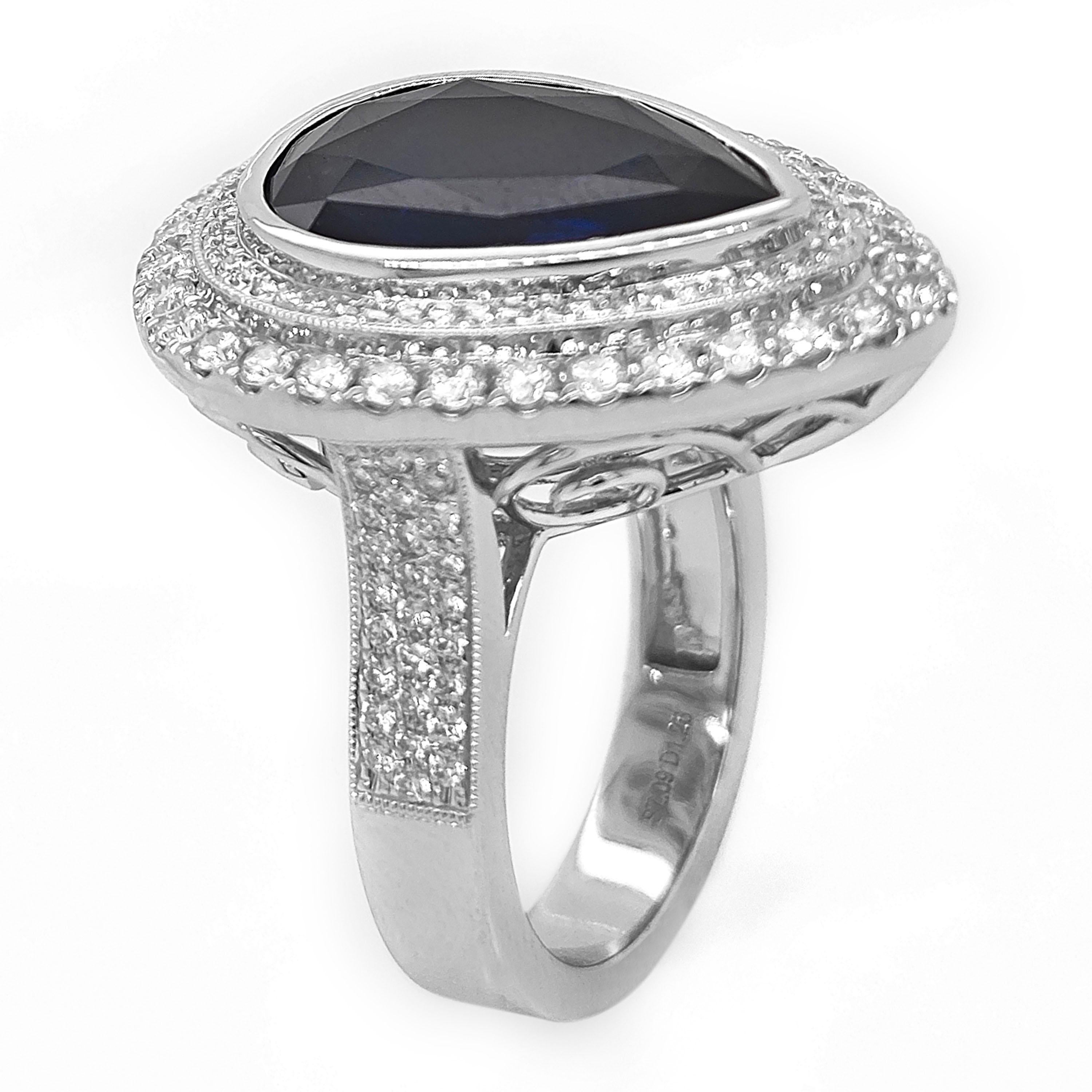 Mixed Cut 8.35 Carat Sapphire and White Diamond White Gold Ring For Sale
