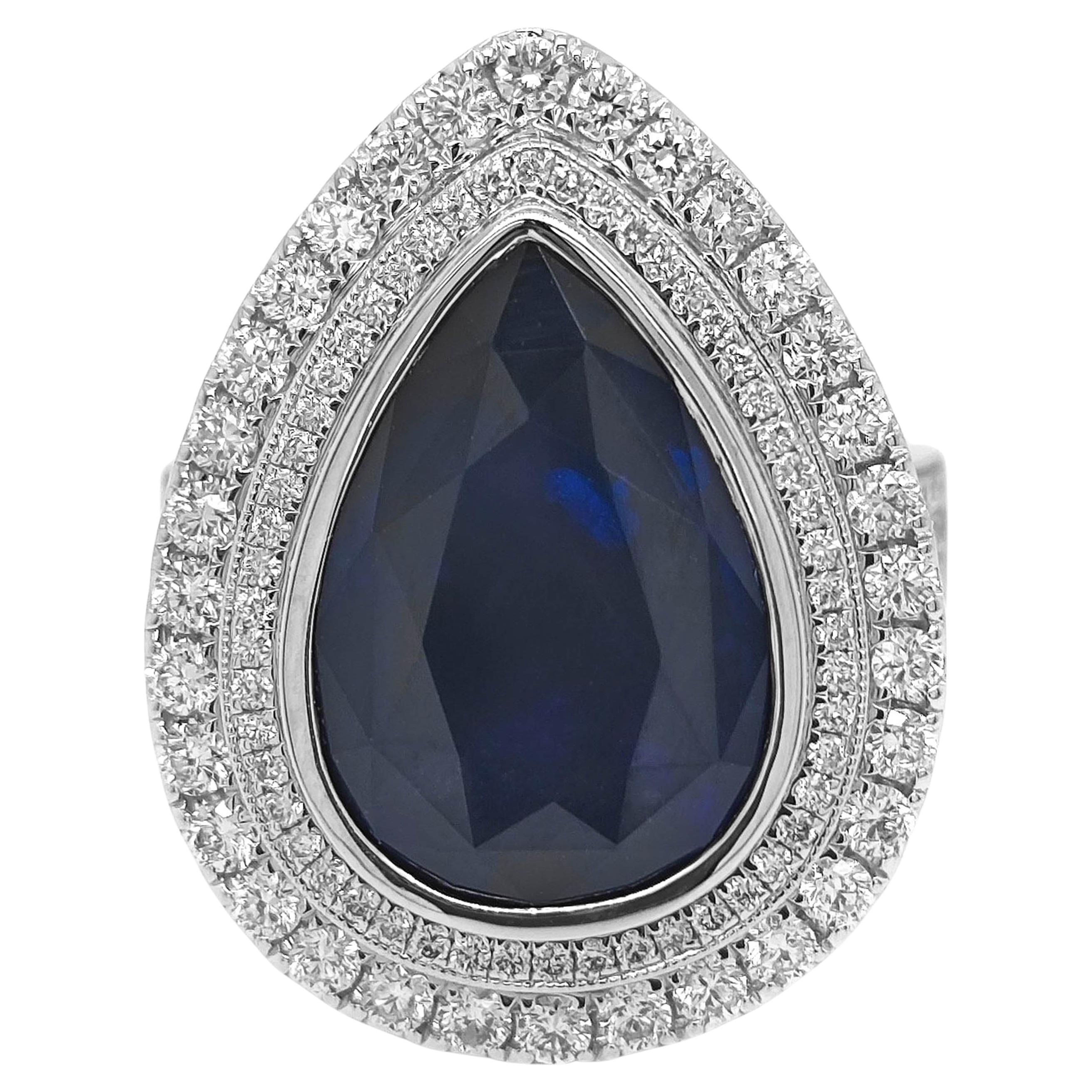 8.35 Carat Sapphire and White Diamond White Gold Ring