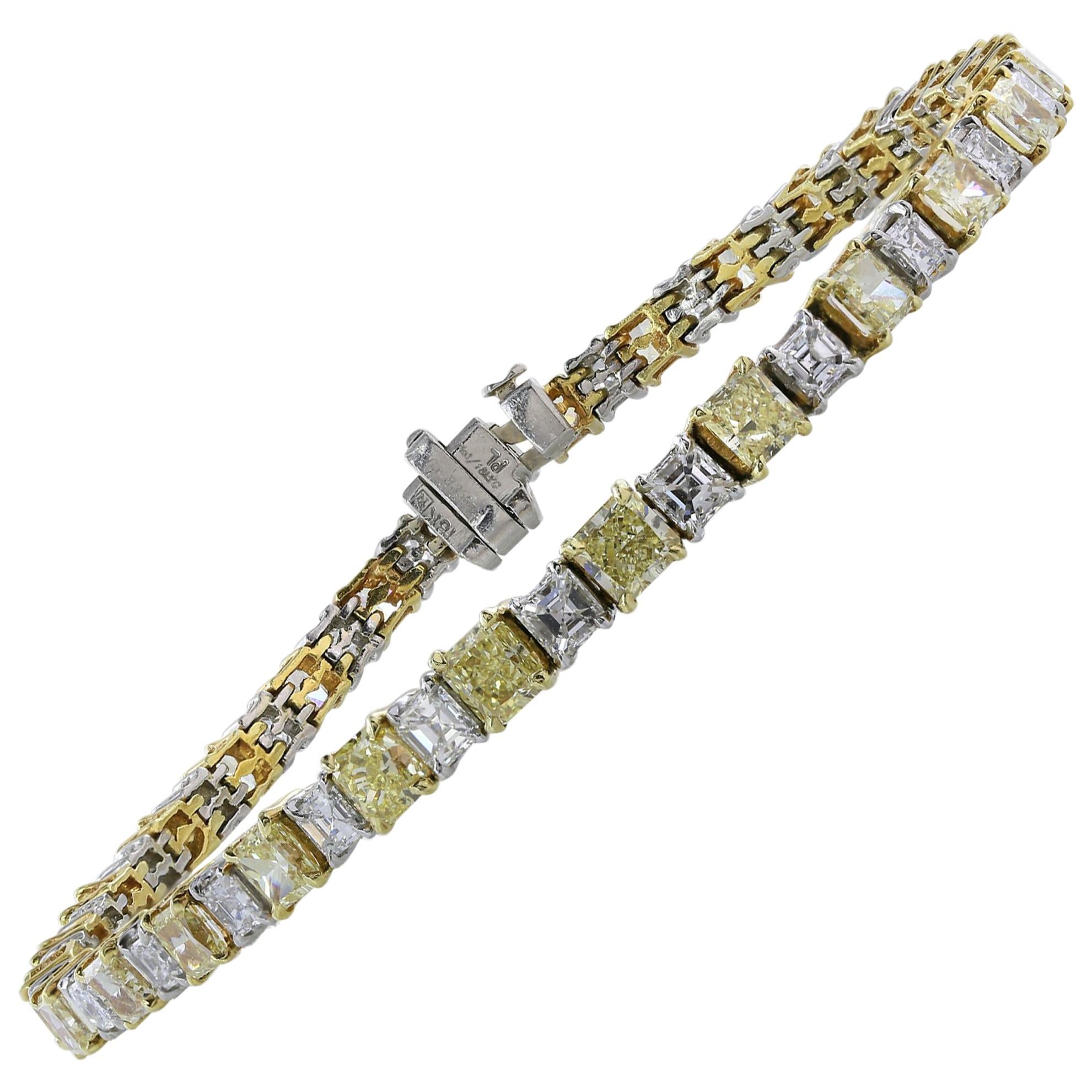8.35 Carat Yellow and White Diamond Tennis Bracelet For Sale
