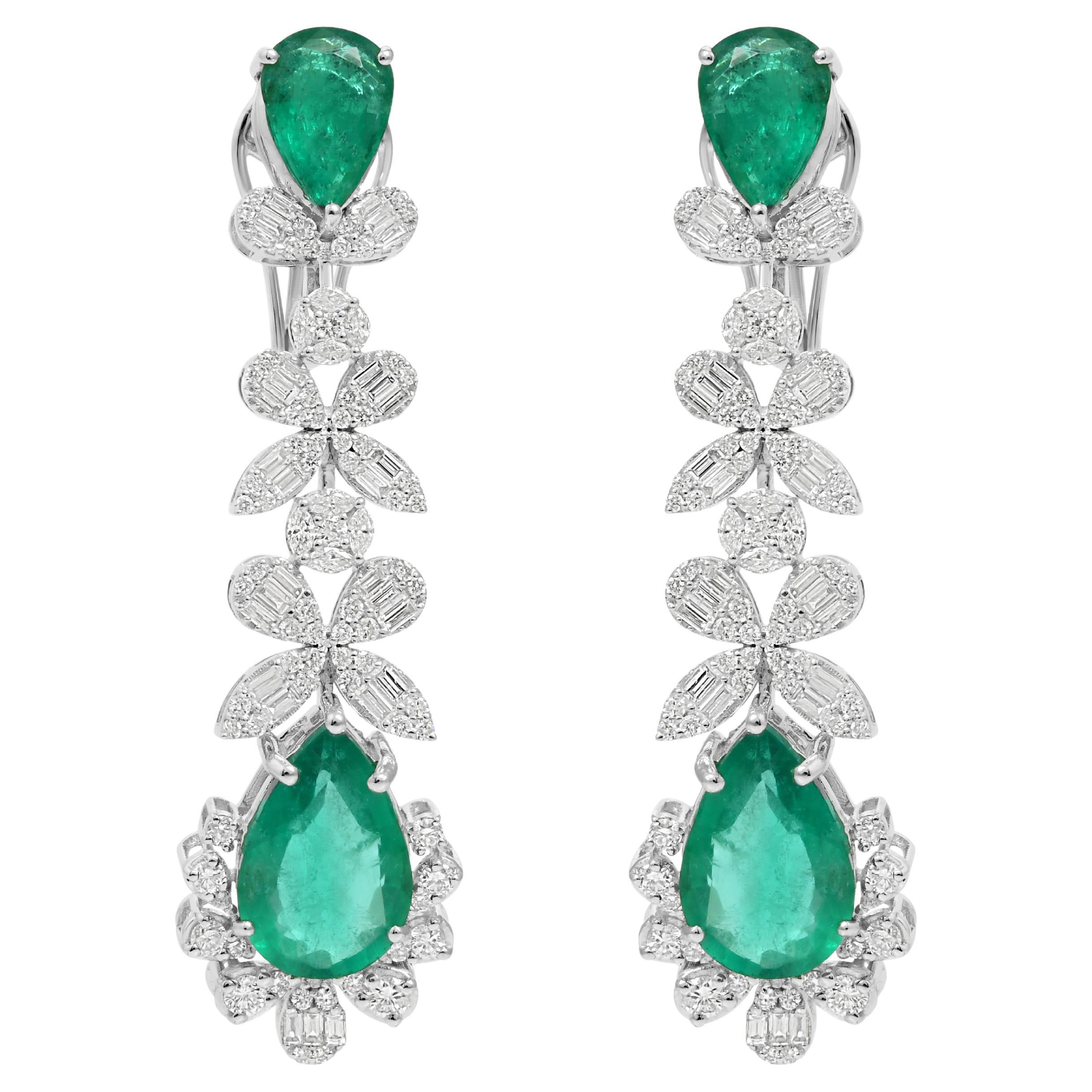 8.35 Carat Zambian Emerald Earrings 2.10 Carat SI/H Diamond 18 Karat White Gold For Sale