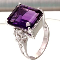 8.35 Carat Natural Amethyst and Diamond 14 Karat Solid White Gold Ring