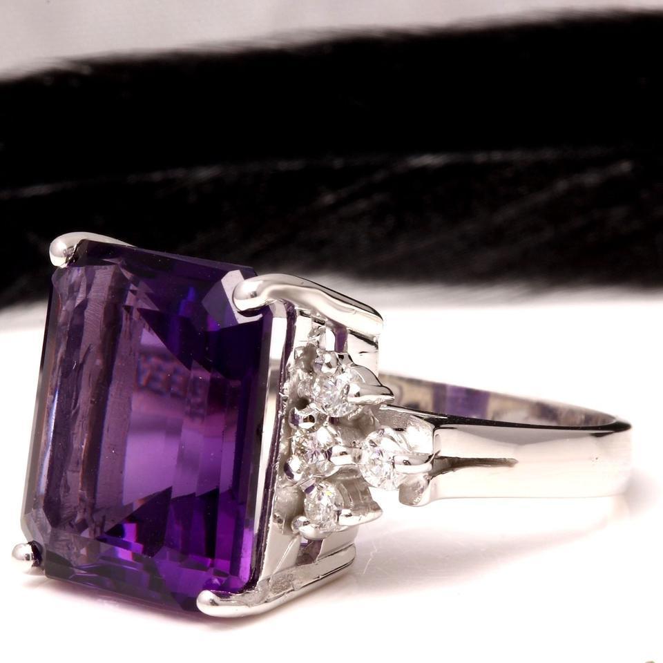 8,35 Karat natürlicher Amethyst und Diamant 14 Karat massiver Weißgold Ring (Gemischter Schliff) im Angebot