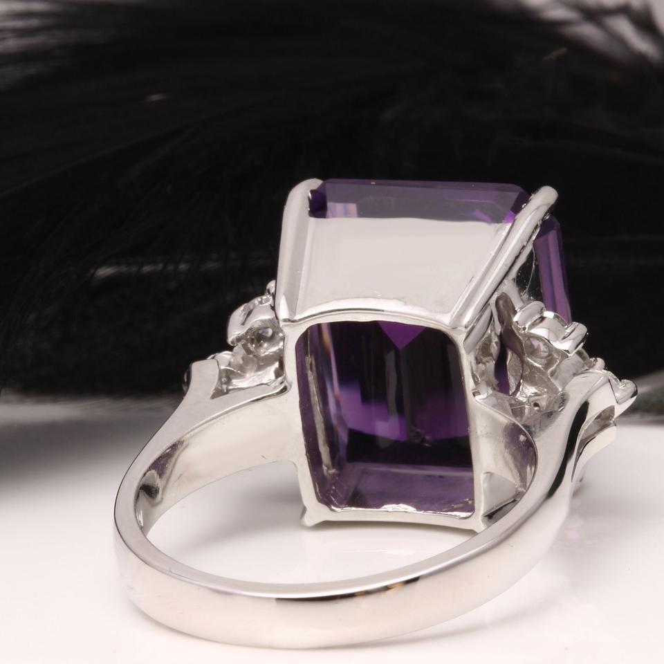 8,35 Karat natürlicher Amethyst und Diamant 14 Karat massiver Weißgold Ring Damen im Angebot