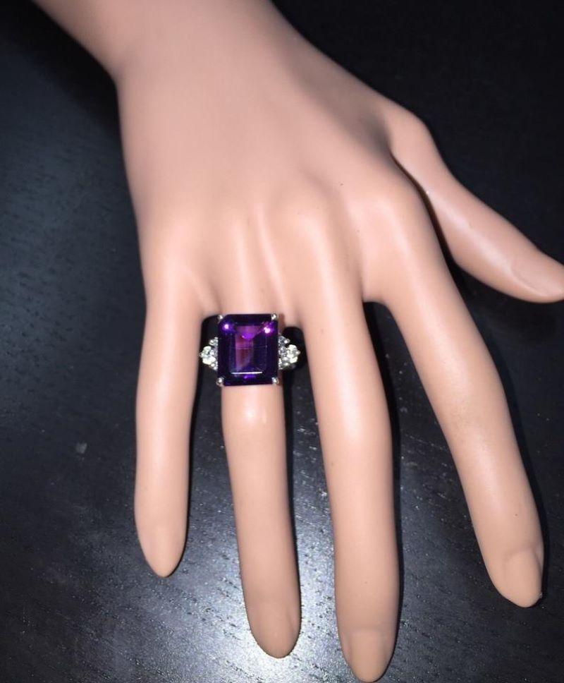 8,35 Karat natürlicher Amethyst und Diamant 14 Karat massiver Weißgold Ring im Angebot 1