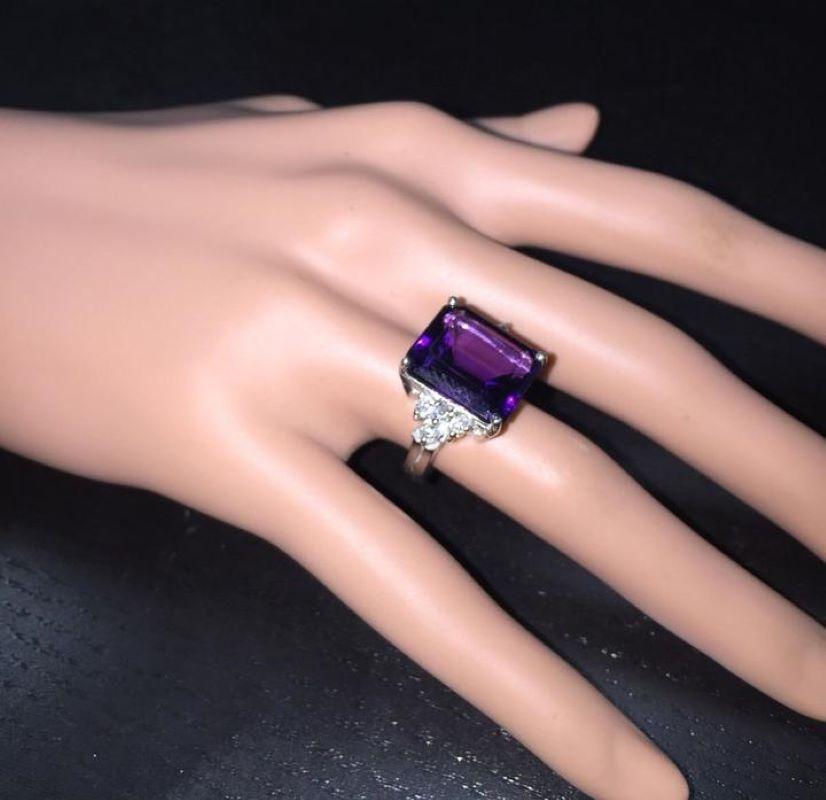8.35 Carat Natural Amethyst and Diamond 14 Karat Solid White Gold Ring For Sale 1