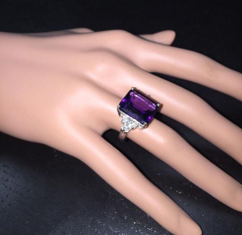 8,35 Karat natürlicher Amethyst und Diamant 14 Karat massiver Weißgold Ring im Angebot 2