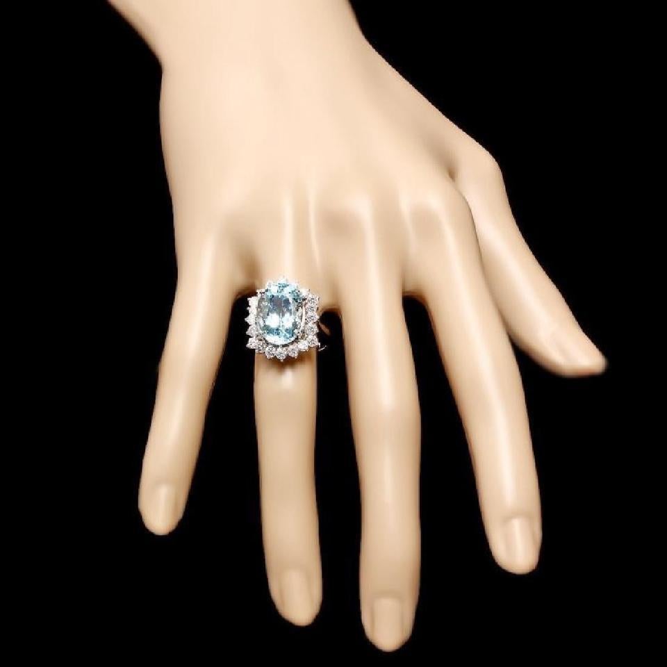 Rose Cut 7.85 Carat Natural Aquamarine and Diamond 14 Karat Solid White Gold Ring For Sale