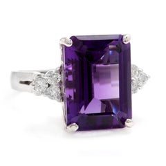 Bague en or blanc 14 carats avec améthyste naturelle impressionnante de 8,35 carats et diamants