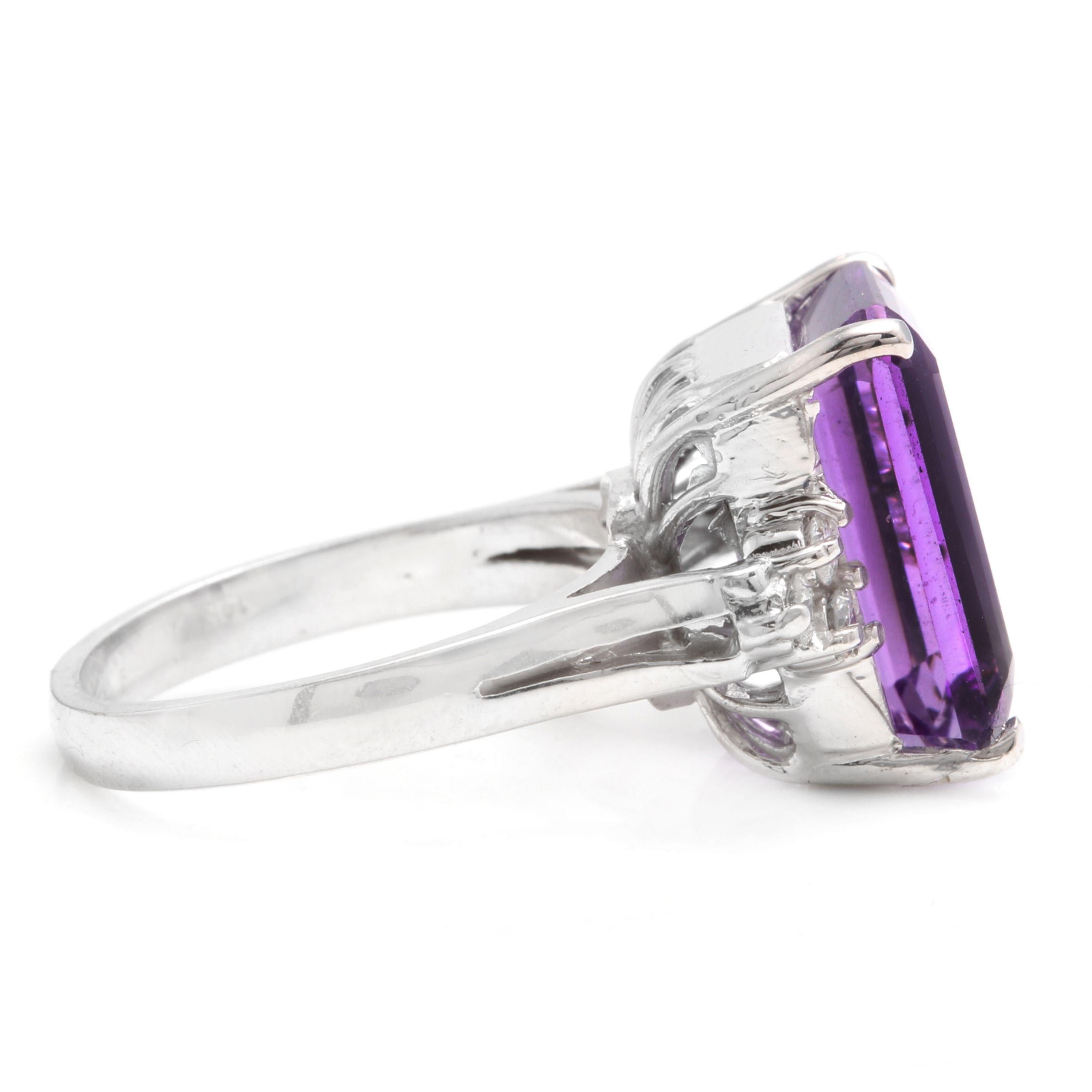 Anillo de oro blanco de 14 quilates con amatista natural impresionante de 8,35 quilates y diamante Corte mixto en venta