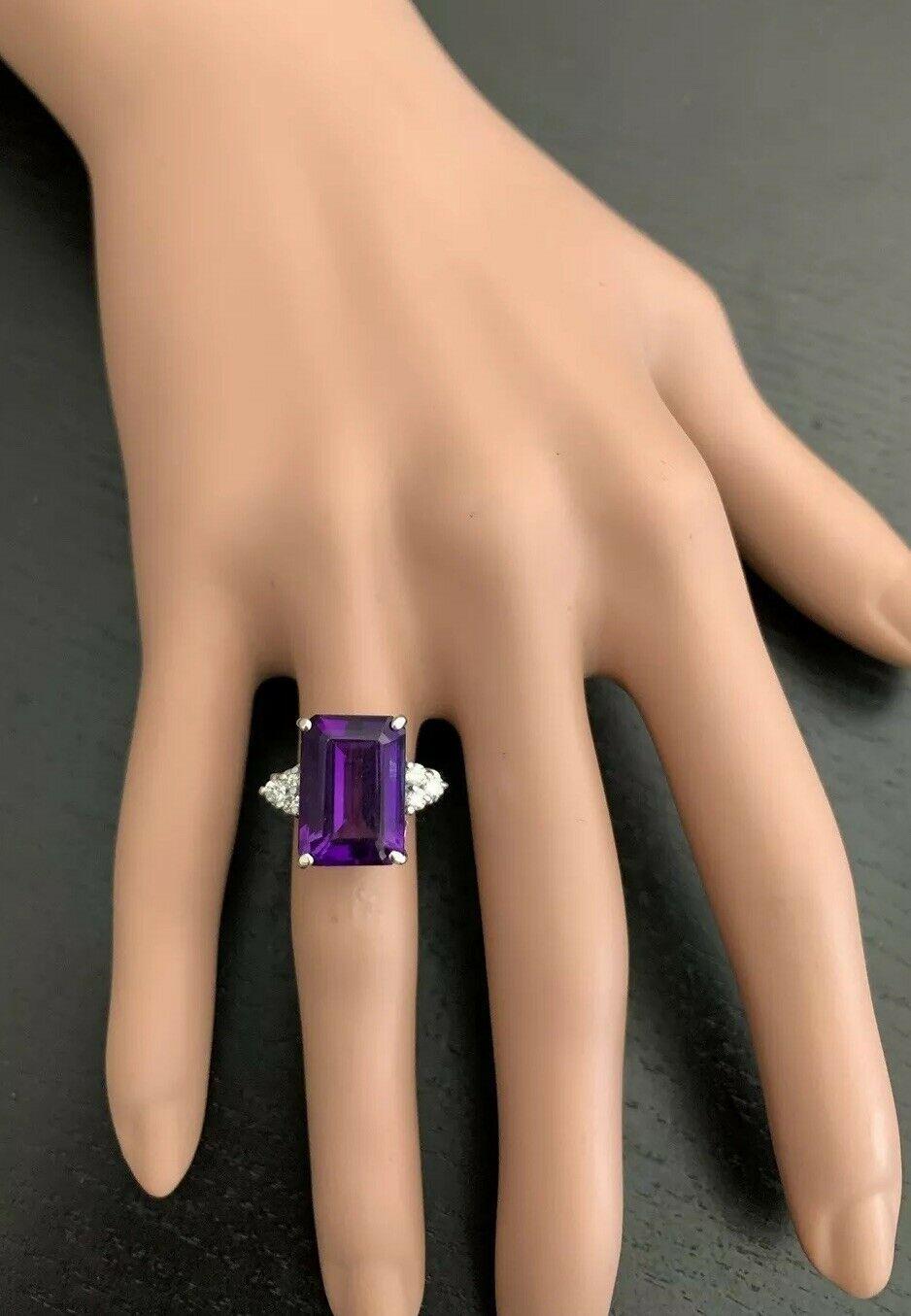 De las mujeres Anillo de oro blanco de 14 quilates con amatista natural impresionante de 8,35 quilates y diamante en venta