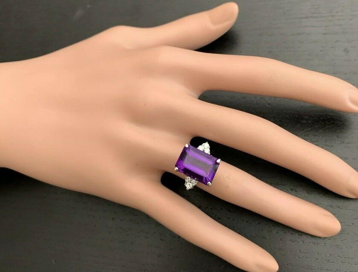 Anillo de oro blanco de 14 quilates con amatista natural impresionante de 8,35 quilates y diamante en venta 1