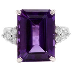 8.35 Carat Natural Impressive Amethyst and Diamond 14 Karat White Gold Ring