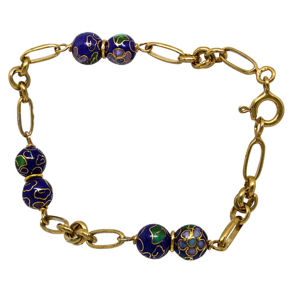 835 Golden Silver Bracelet with Cloisonne Beads For Sale