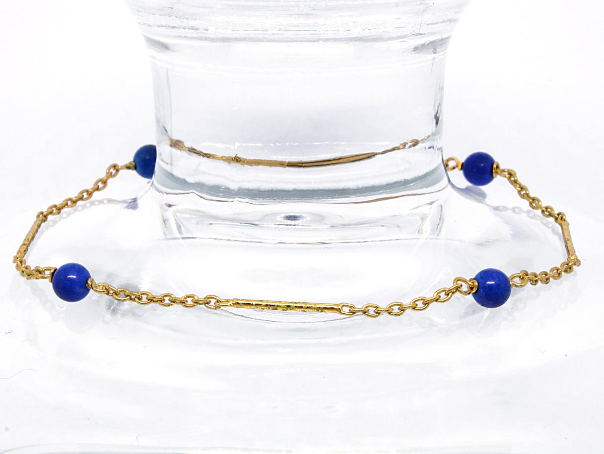 Modern 835 Golden Silver Bracelet with Lapis Lazuli Stones