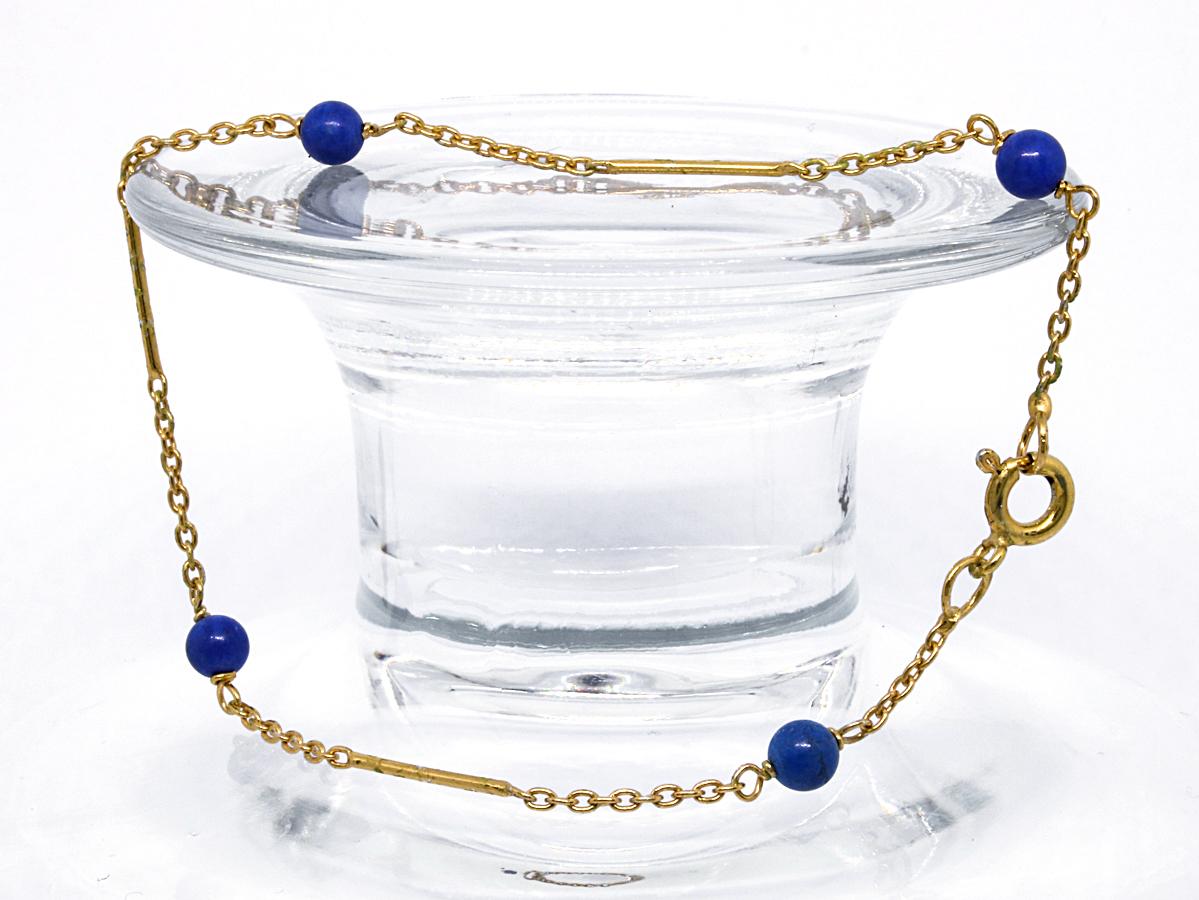 Round Cut 835 Golden Silver Bracelet with Lapis Lazuli Stones