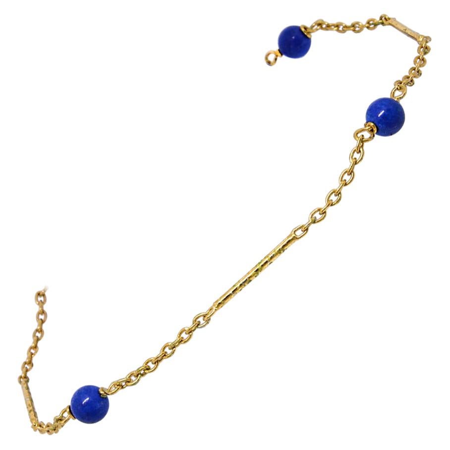 835 Golden Silver Bracelet with Lapis Lazuli Stones