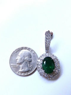 8.35ct Natural Oval Emeralds Diamond Dangle Earrings 18kt Halo Cluster**