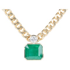 8.35ct Natural Zambian Emerald and Half Carat Lab Diamond Statement Pendant 14K