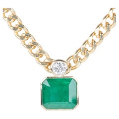 8.35ct Natural Zambian Emerald and Half Carat Lab Diamond Statement PendantR4713
