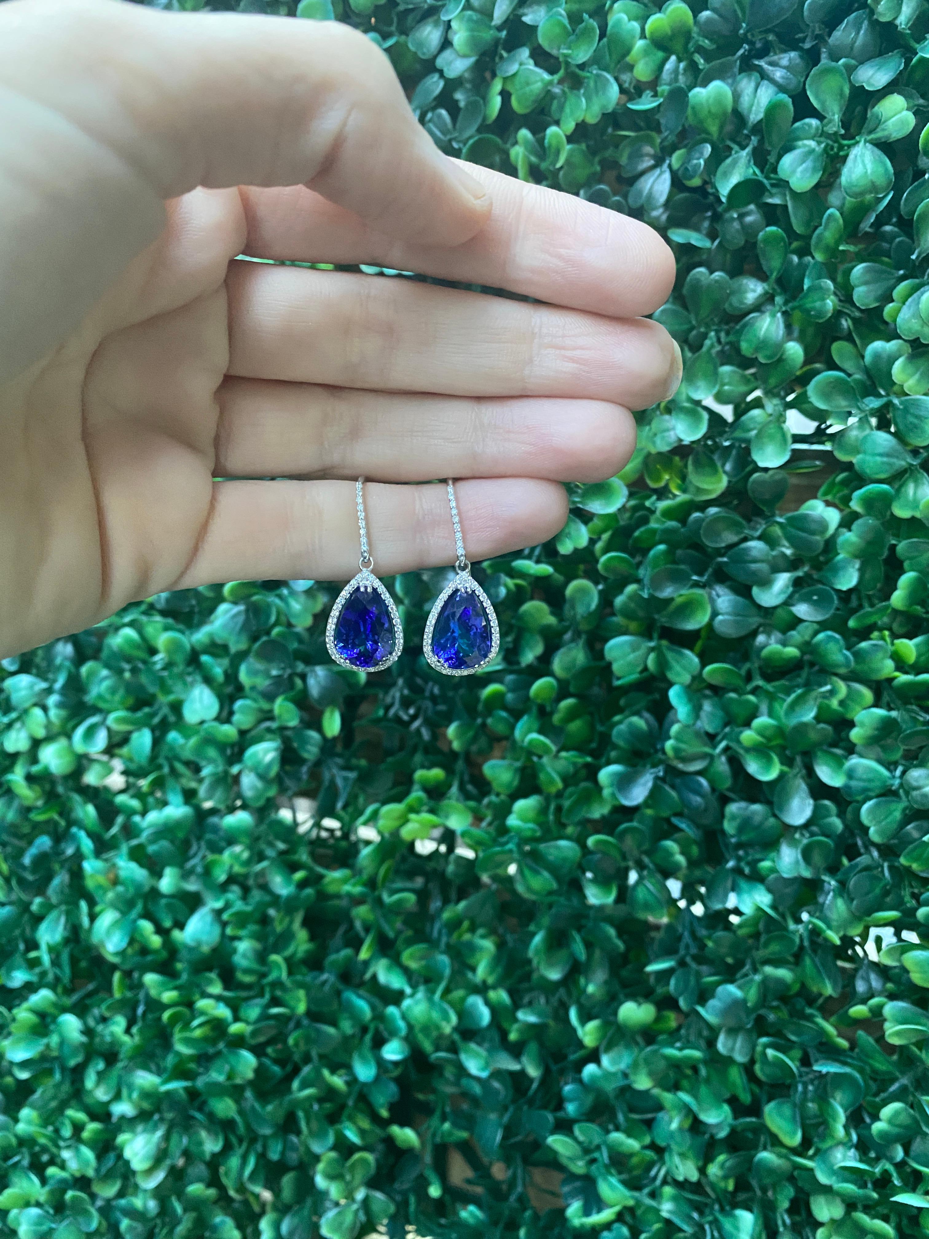 Pear Cut 8.35ctw Rich Blue Pear Shaped Tanzanite Studs with 0.45ctw Round Diamonds