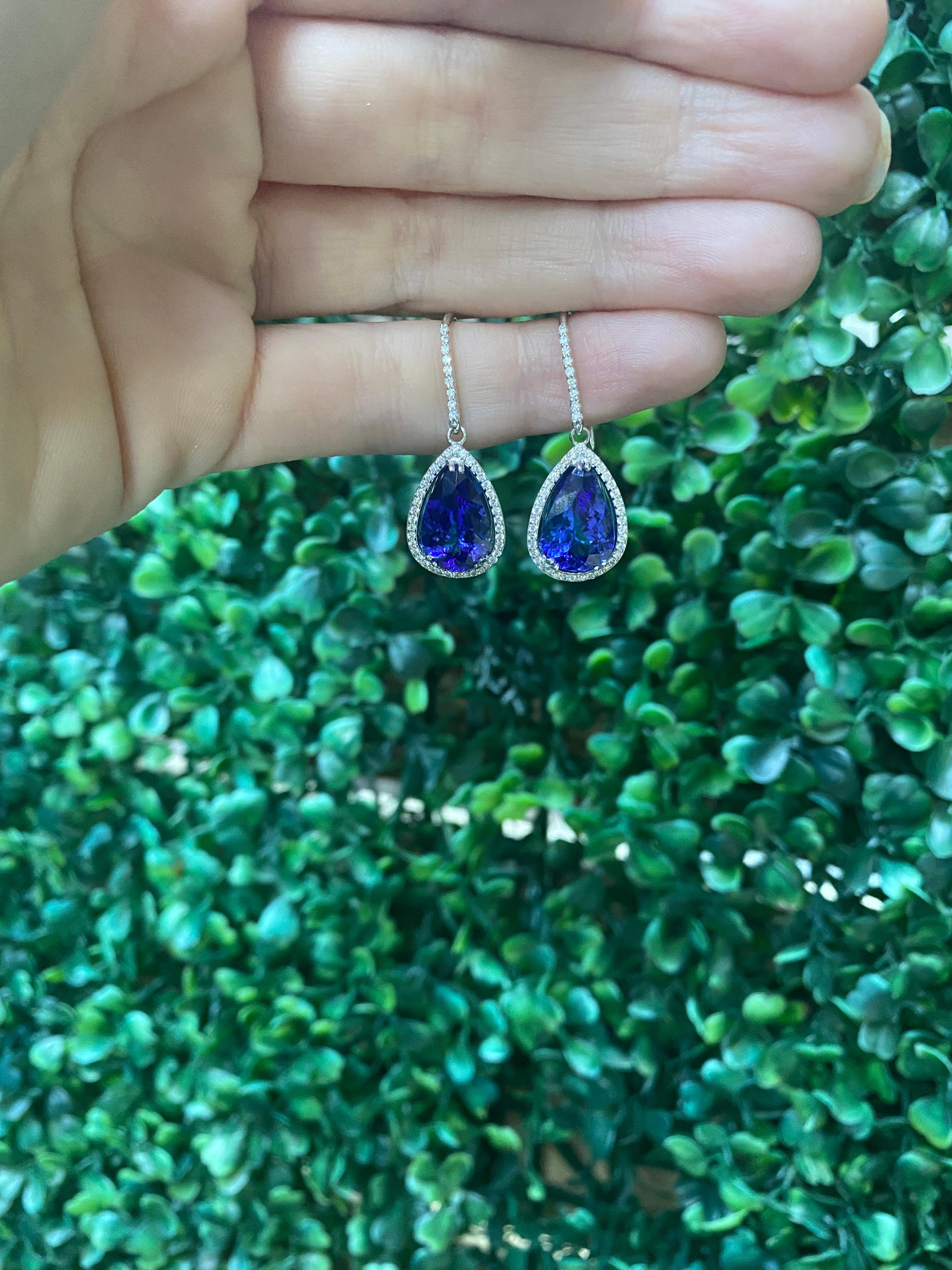 8.35ctw Rich Blue Pear Shaped Tanzanite Studs with 0.45ctw Round Diamonds 1