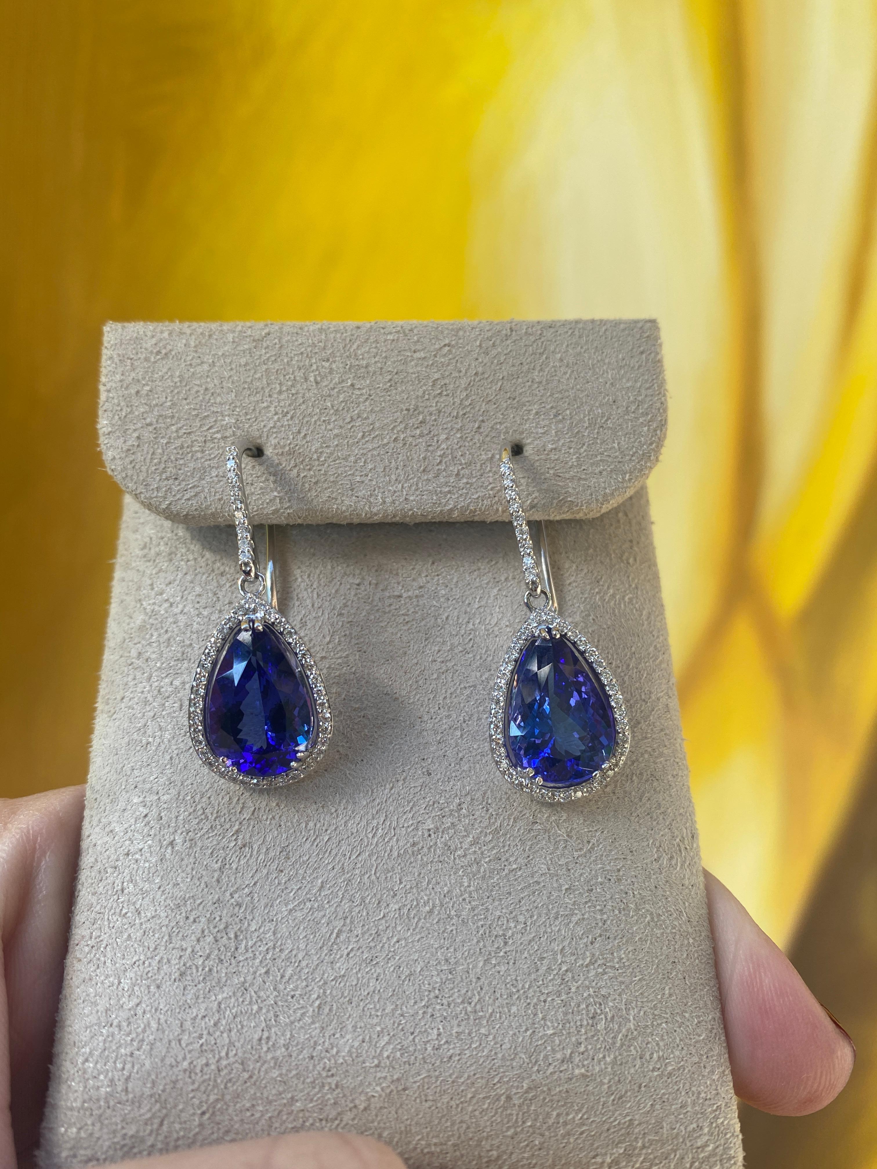 8.35ctw Rich Blue Pear Shaped Tanzanite Studs with 0.45ctw Round Diamonds 2