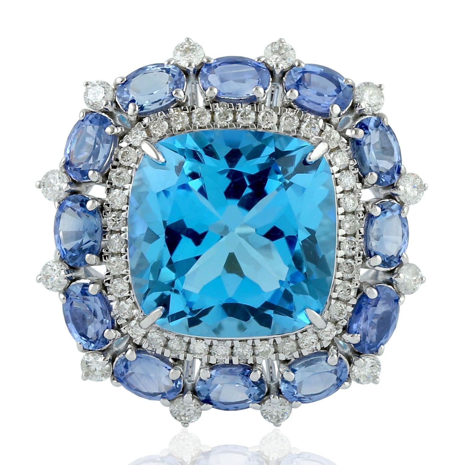 For Sale:  8.36 Carat Blue Topaz Sapphire Diamond 18 Karat Gold Ring 3