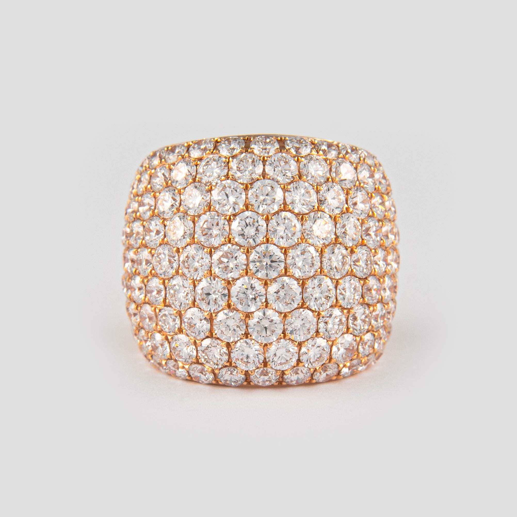 Round Cut 8.36 Carat Domed Pave Diamond Cocktail Ring 18 Karat Rose Gold